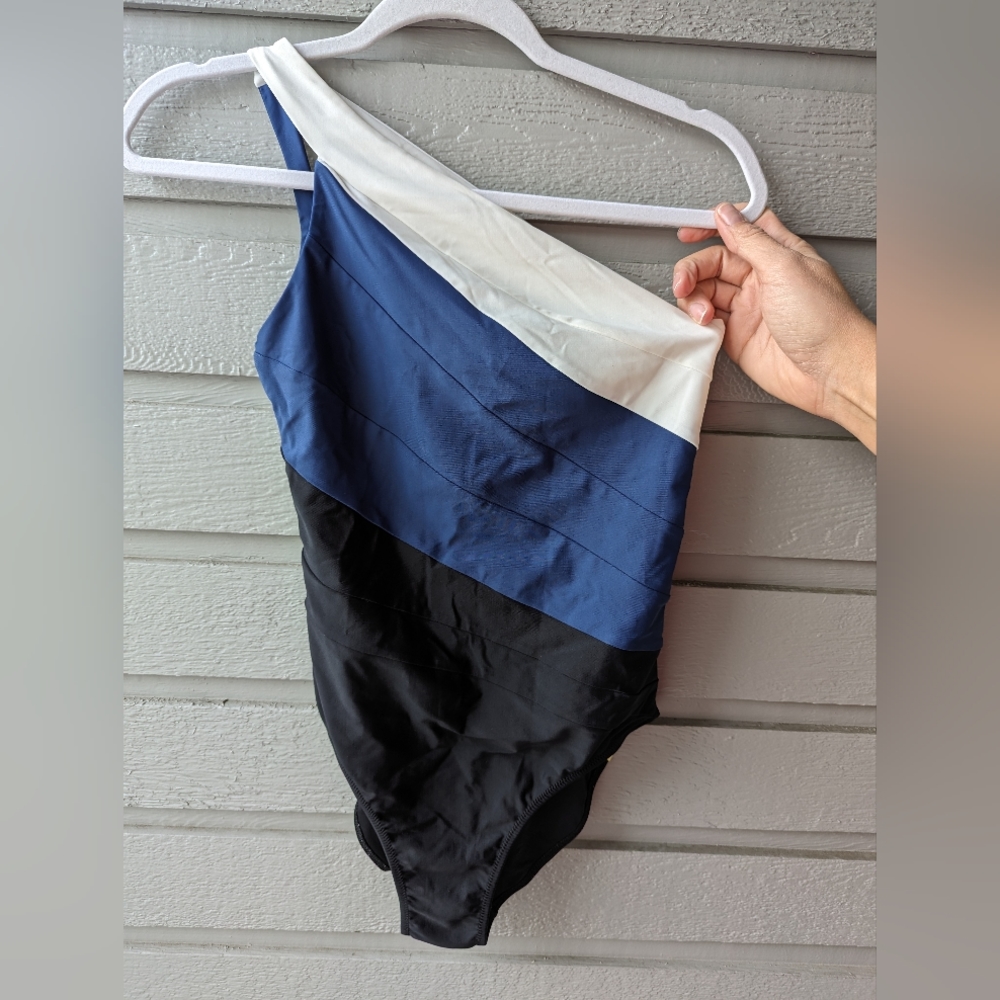 Summersalt The Sidestroke One Piece Swimsuit Blue White Stripe Women's Size 6